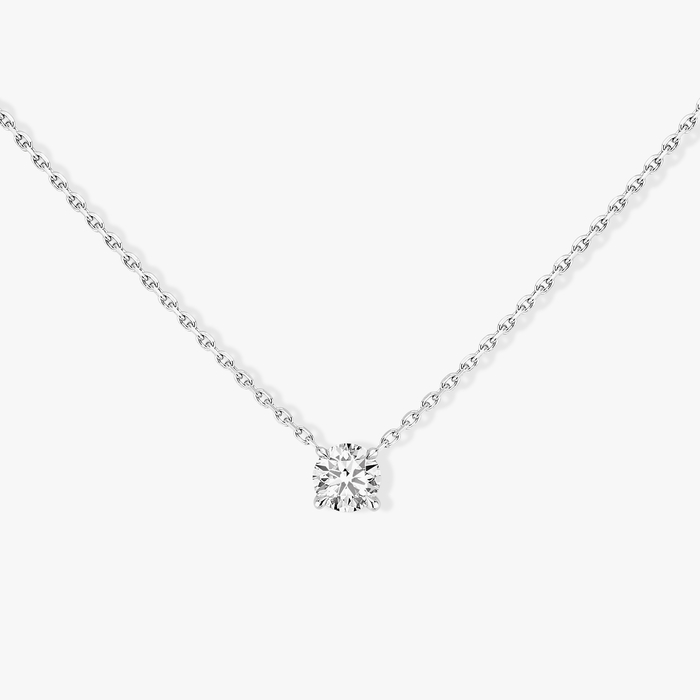 Collier Femme Or Blanc Diamant Solitaire Brillant 08571-WG