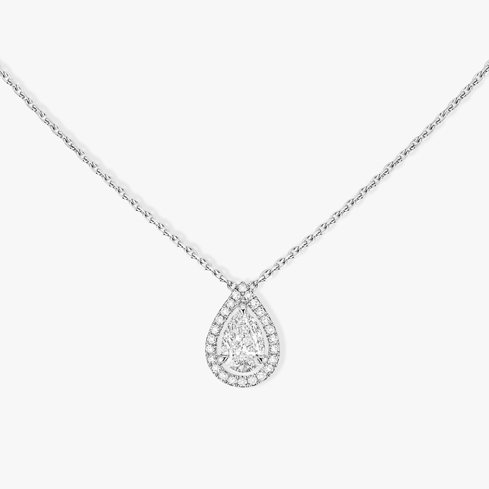 Collier Femme Or Blanc Diamant Solitaire M-Love Poire 08020-WG