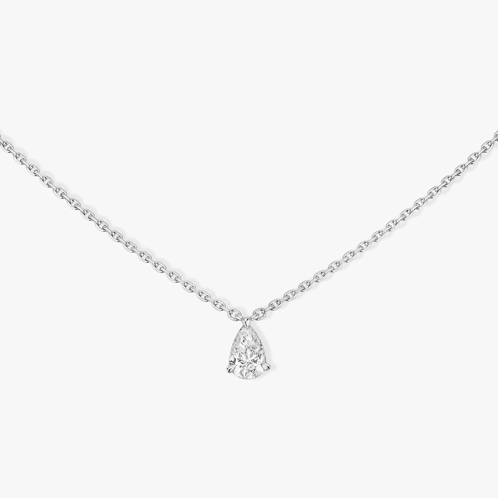 Collier Femme Or Blanc Diamant Solitaire Poire  08017-WG