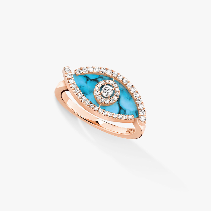 Lucky Eye Turquoise Pink Gold For Her Diamond Ring 12956-PG