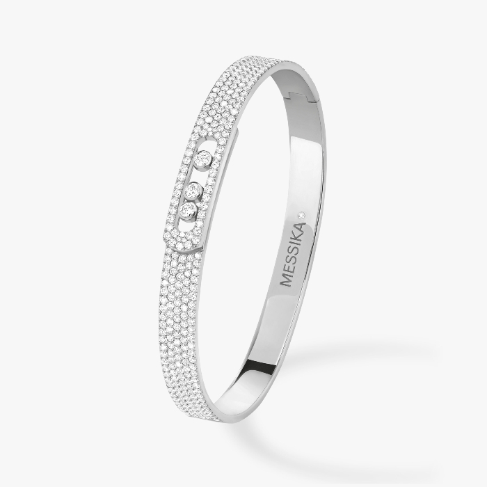 Bracelet Femme Or Blanc Diamant Bangle Move Noa Full Pavé 12722-WG