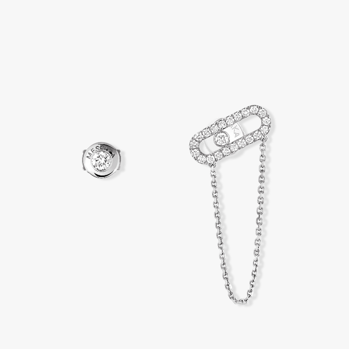 Boucles d'oreilles Femme Or Blanc Diamant Move Uno Chaine et Puce 12146-WG
