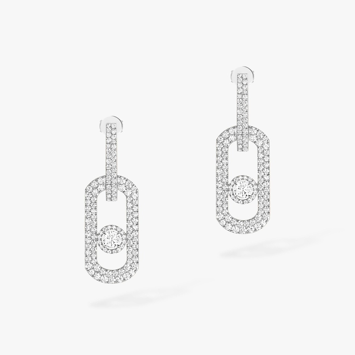 Boucles d'oreilles Femme Or Blanc Diamant Pendantes So Move XL Pavées 13123-WG