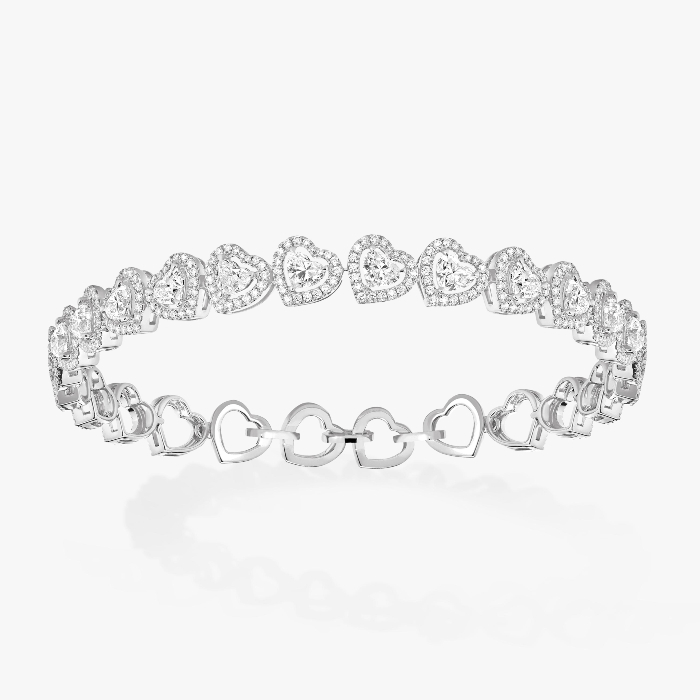 Bracelet Femme Or Blanc Diamant Rivière Joy Cœur Multi 12748-WG