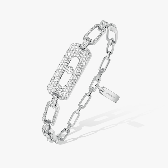 Bracelet Femme Or Blanc Diamant Bracelet Chaîne My Move Pavé 12186-WG