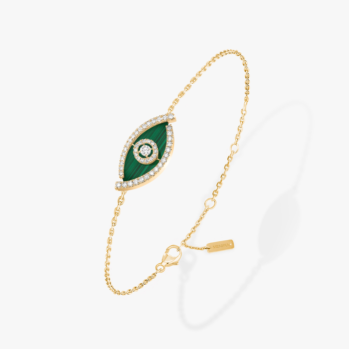 Lucky Eye Malachite Yellow Gold For Her Diamond Bracelet 12888-YG