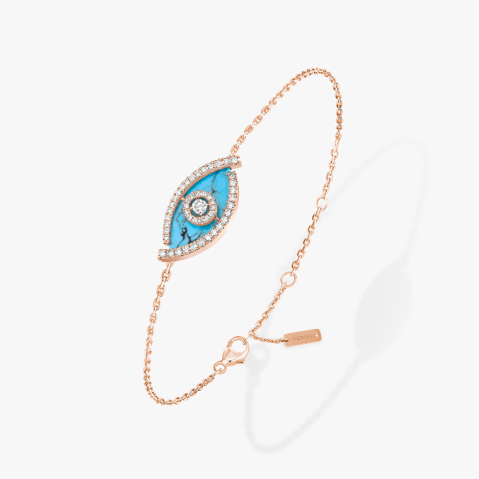 Lucky Eye Turquoise Pink Gold For Her Diamond Bracelet 12953-PG