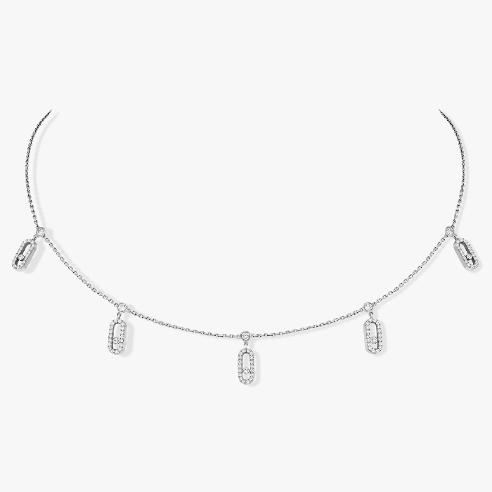 Collier Femme Or Blanc Diamant Choker Move Uno Pampille Pavé 12150-WG