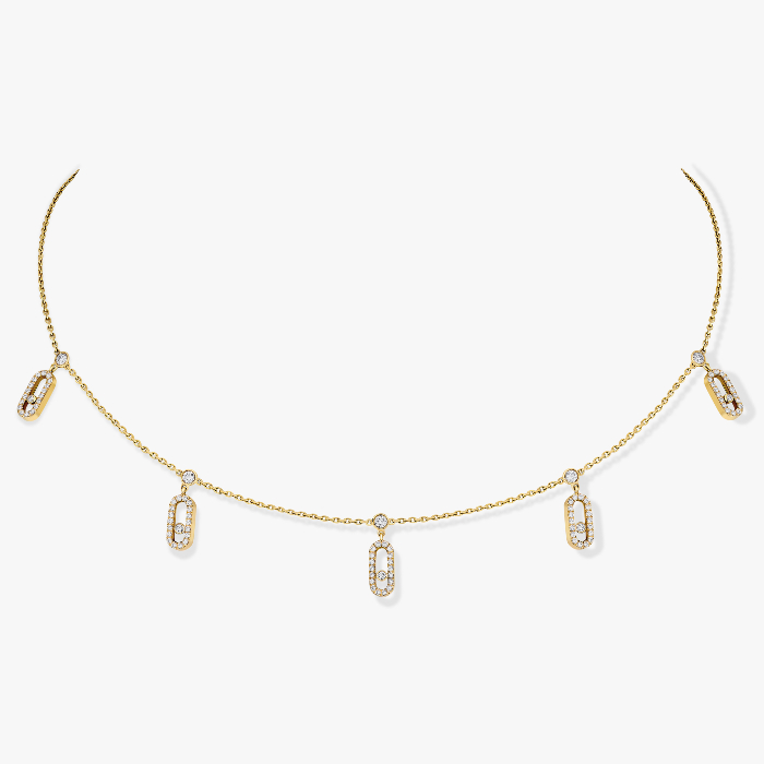 Collier Femme Or Jaune Diamant Choker Move Uno Pampille Pavé 12150-YG