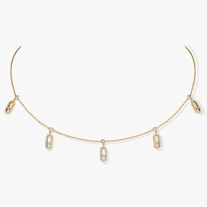 Collier Femme Or Jaune Diamant Choker Move Uno Pampille Pavé 12150-YG