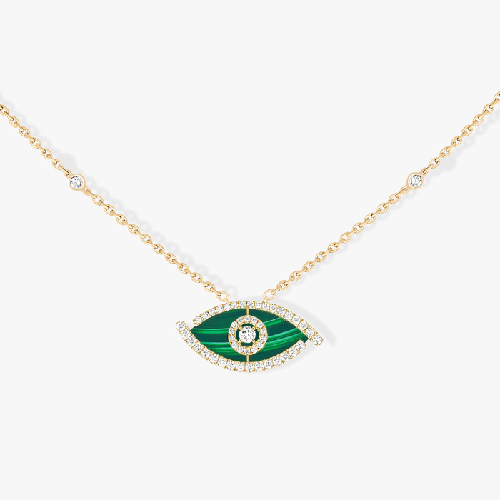 Necklace For Her Yellow Gold Diamond Lucky Eye Malachite 12592-YG