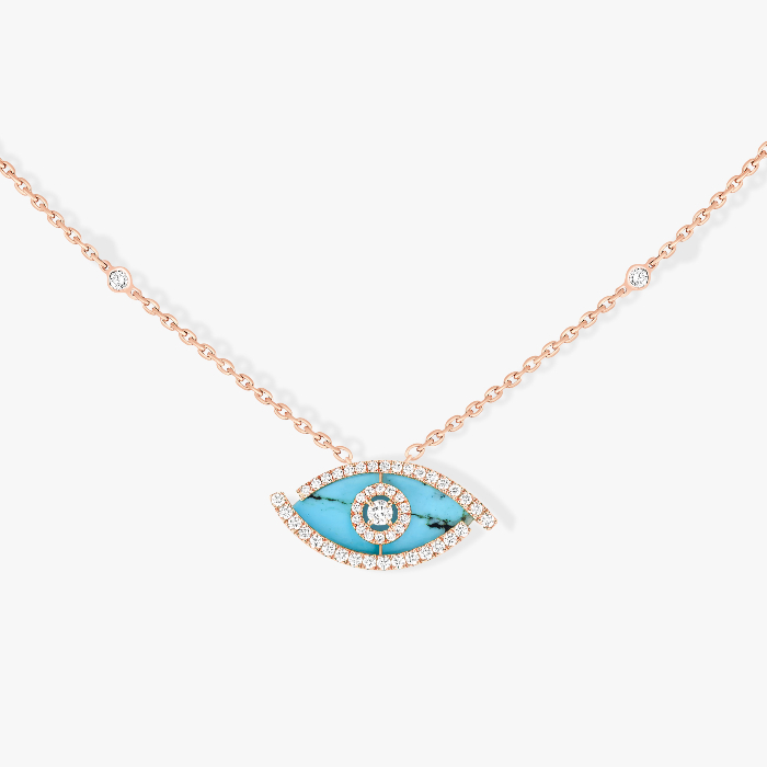 Collier Femme Or Rose Diamant Lucky Eye Turquoise 12952-PG