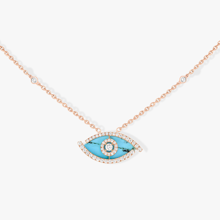 Lucky Eye Turquoise Pink Gold For Her Diamond Necklace 12952-PG
