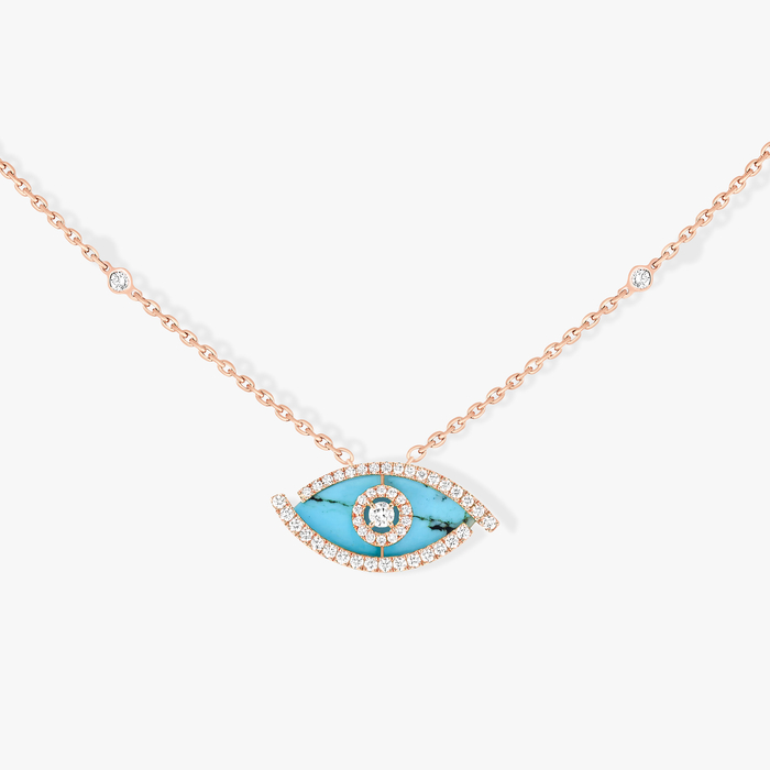 Necklace For Her Pink Gold Diamond Lucky Eye Turquoise 12952-PG