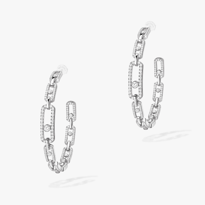 Boucles d'oreilles Femme Or Blanc Diamant Créoles Move Link MM 12362-WG
