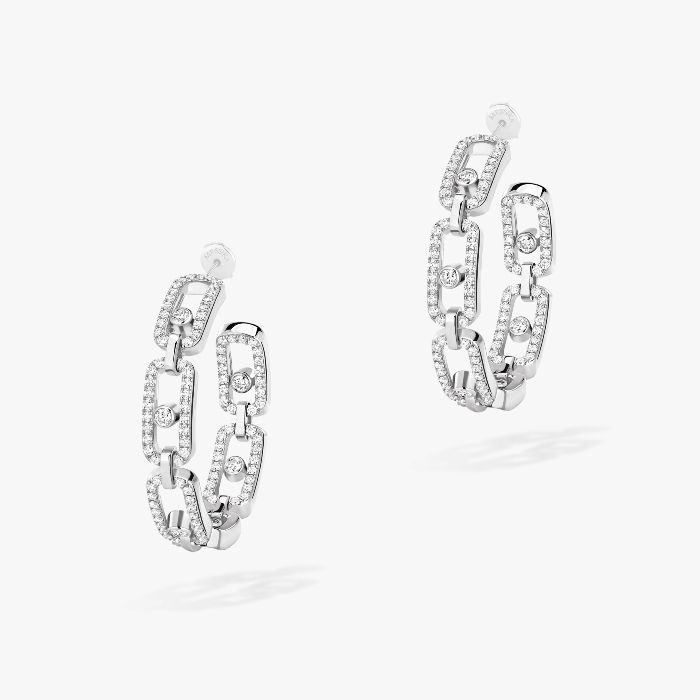 Boucles d'oreilles Femme Or Blanc Diamant Créoles Move Link PM 12716-WG