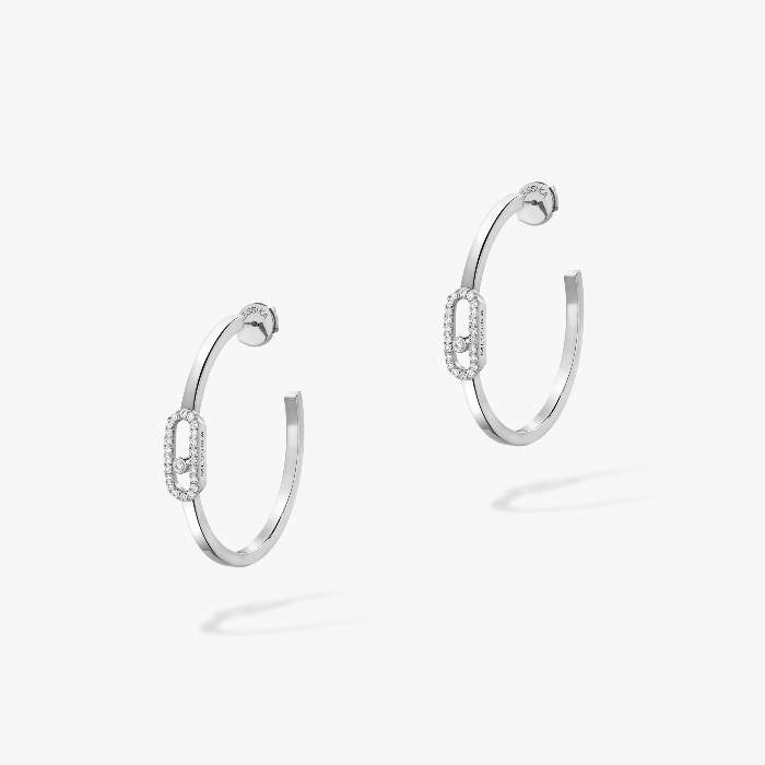Move Uno Small Hoop Earrings White Gold For Her Diamond Earrings 12485-WG