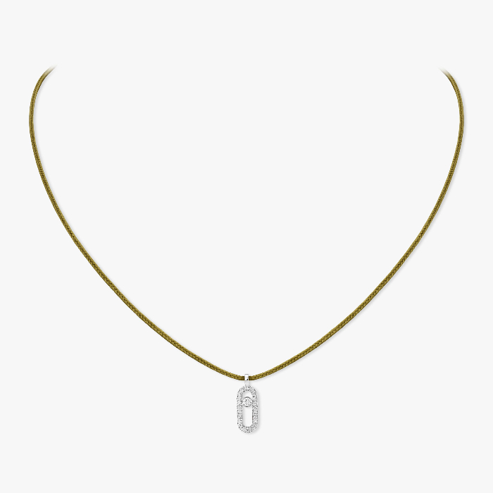 Messika CARE(S) Khaki Cord Pavé Bracelet White Gold For Her Diamond Necklace 14103-WG
