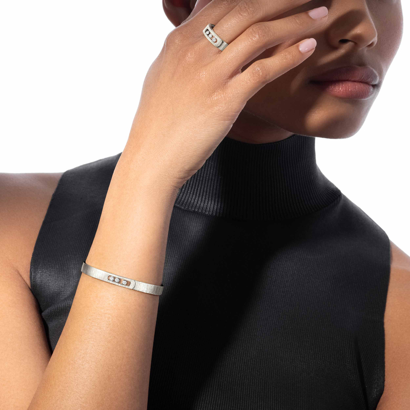 Bague Mixte Or Blanc Diamant Move Noa Ciselé 14482-WG