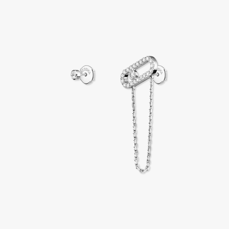 Earrings For Her White Gold Diamond Move Uno Chain and Stud earrings 12146-WG