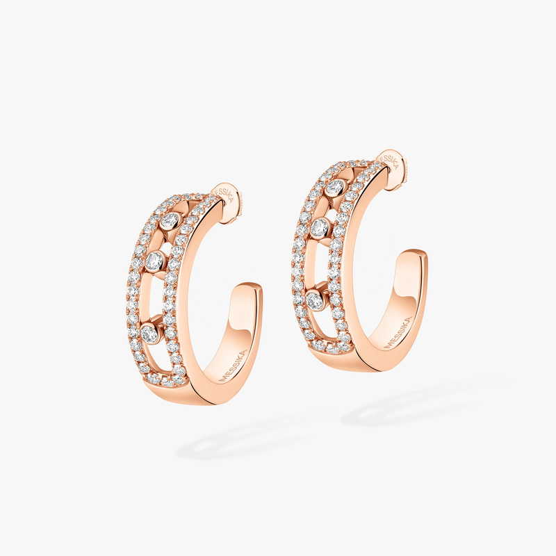 Boucles d'oreilles Femme Or Rose Diamant Créoles Move Pavées 04993-PG