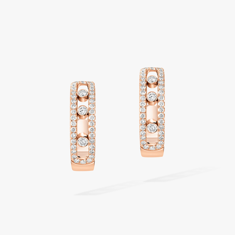 Boucles d'oreilles Femme Or Rose Diamant Créoles Move Pavées 04993-PG