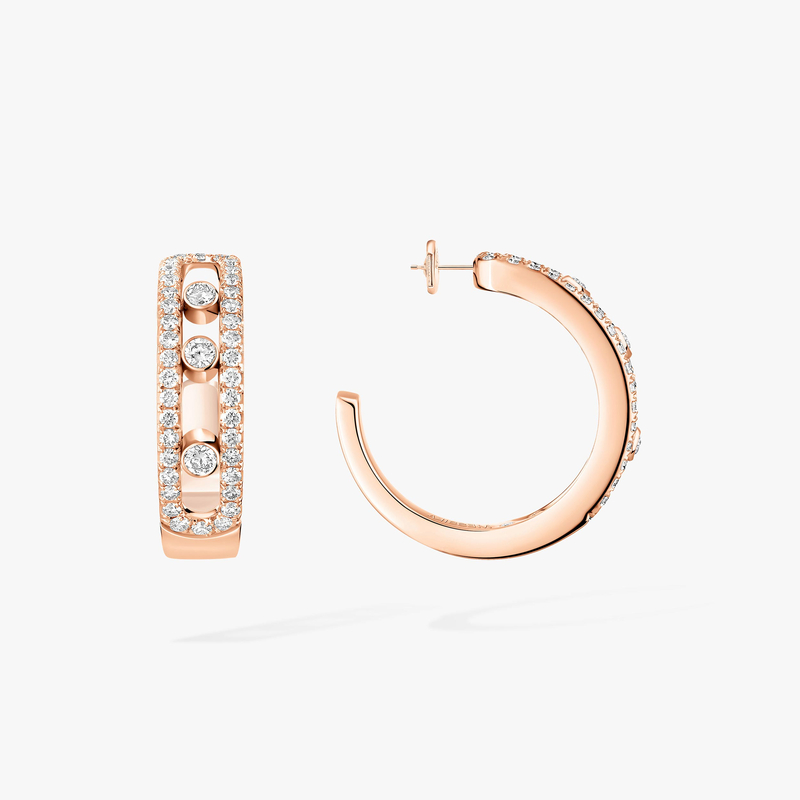 Boucles d'oreilles Femme Or Rose Diamant Créoles Move Pavées 04993-PG