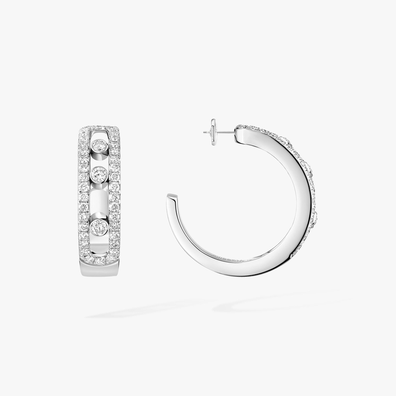 Boucles d'oreilles Femme Or Blanc Diamant Créoles Move Pavées 04993-WG