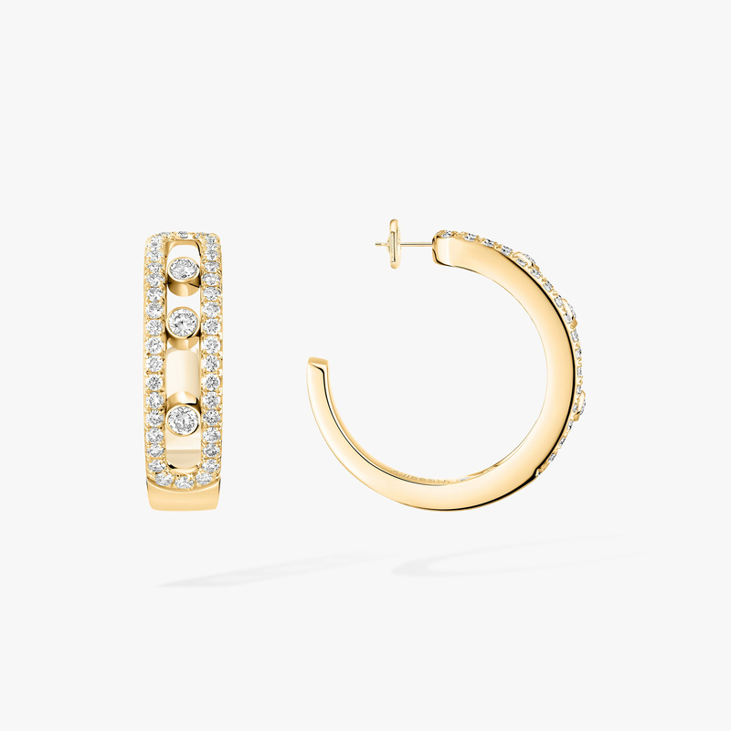 Move pavé hoop earrings Yellow Gold For Her Diamond Earrings 04993-YG
