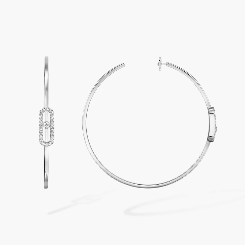 Boucles d'oreilles Femme Or Blanc Diamant Créoles Move Uno GM 12468-WG