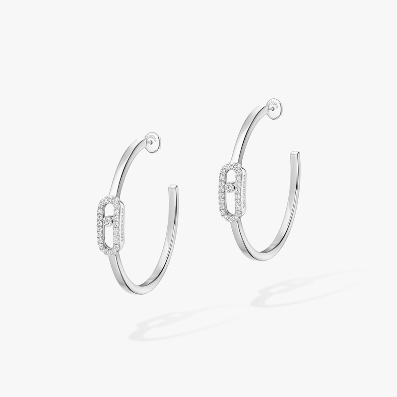 Earrings For Her White Gold Diamond Move Uno Small Hoop Earrings 12485-WG
