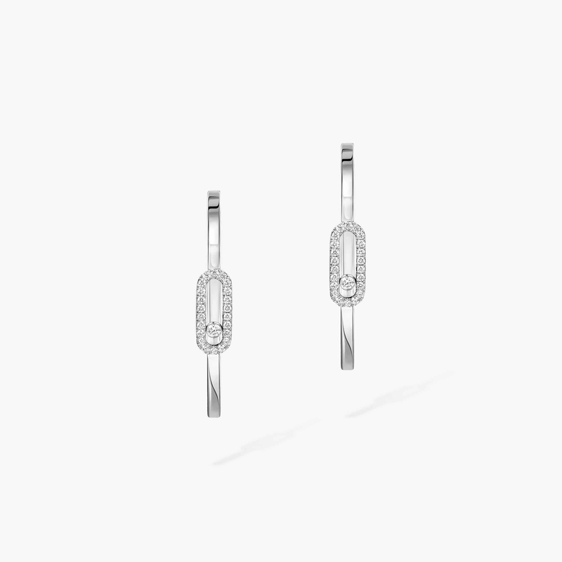 Earrings For Her White Gold Diamond Move Uno Small Hoop Earrings 12485-WG