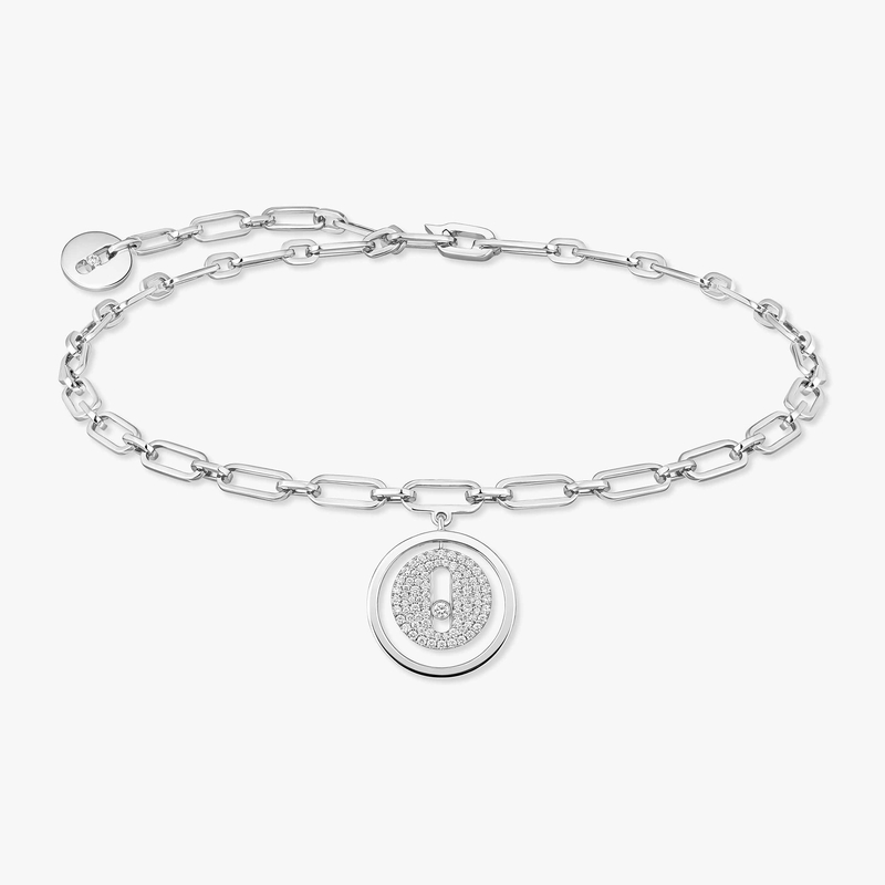 Bracelet Femme Or Blanc Diamant Bracelet de Cheville Lucky Move Pavé 12151-WG