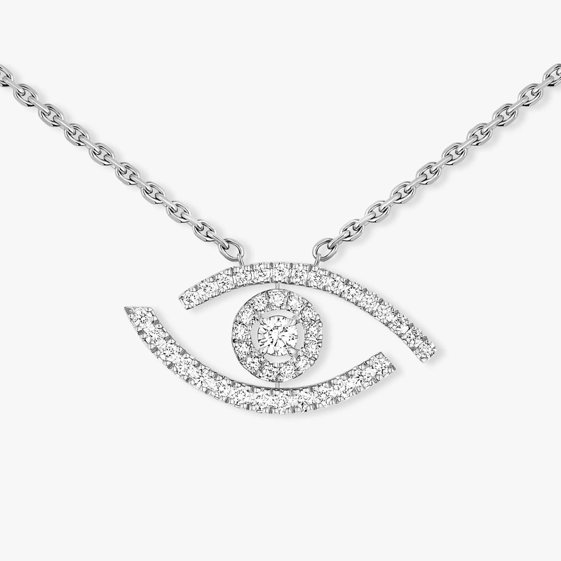 Necklace Femme White Gold Diamond Lucky Eye Pavé 07525-WG