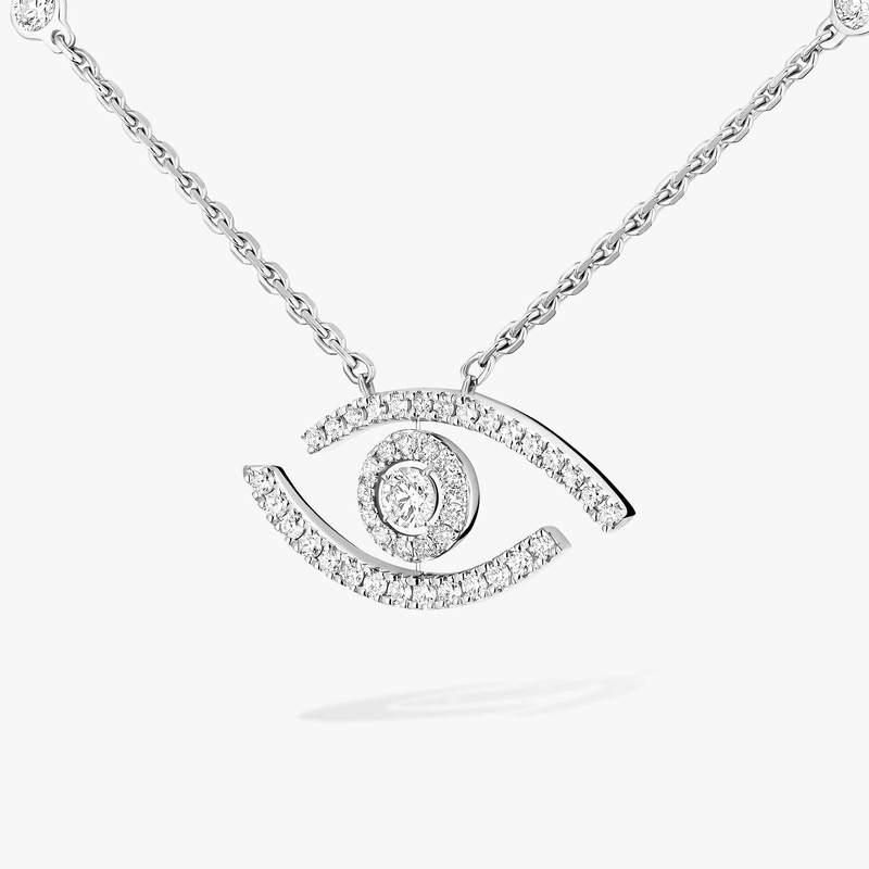 Necklace Femme White Gold Diamond Lucky Eye Pavé 07525-WG