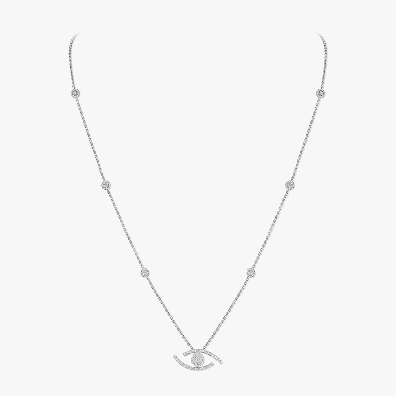 Necklace Femme White Gold Diamond Lucky Eye Diamond Pavé Long Necklace 11570-WG