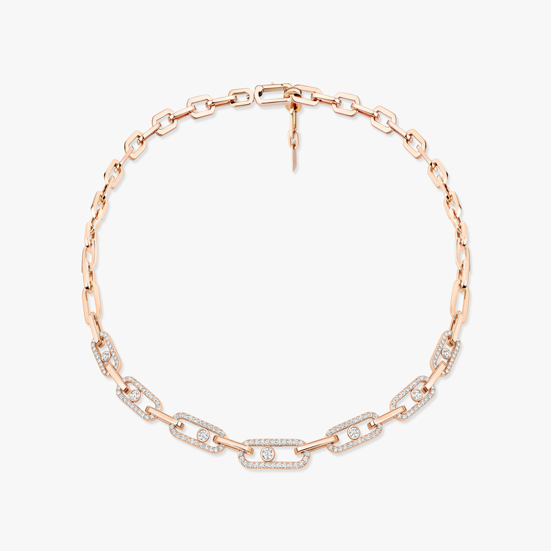 Move Link Pavé Pink Gold For Her Diamond Necklace 14042-PG