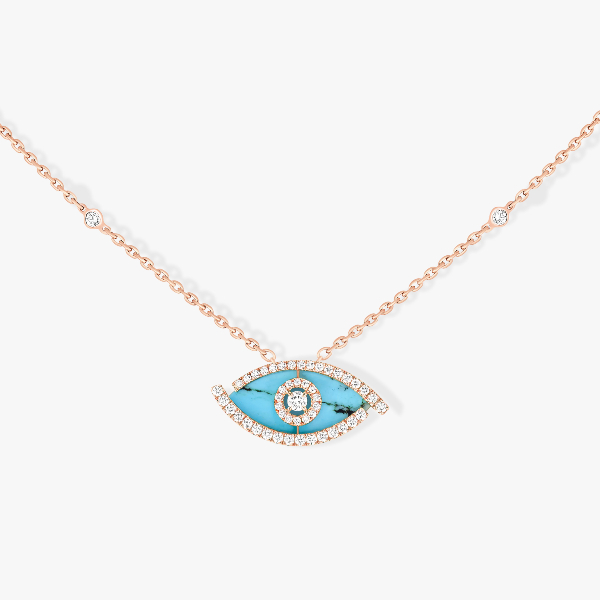 Lucky Eye Turquoise Pink Gold For Her Diamond Necklace 12952-PG