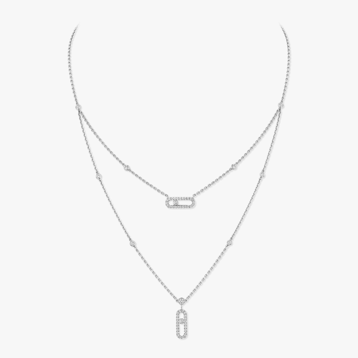 Move Uno two-row pavé necklace — 07174-WG