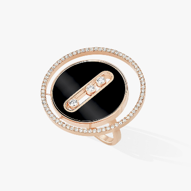 Ring For Her Pink Gold Diamond Onyx Lucky Move LM 12323-PG