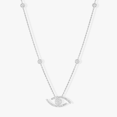 Mit Diamanten ausgefasste lange Lucky Eye Halskette Für sie Diamant Kette Weißgold 11570-WG