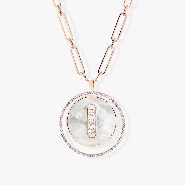 Necklace For Her Pink Gold Diamond White Mother-of-Pearl Lucky Move LM 11722-PG