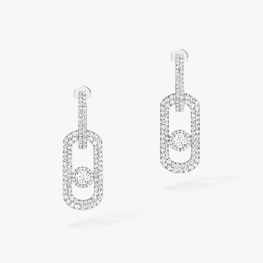 Boucles d'oreilles Femme Or Blanc Diamant Pendantes So Move XL Pavées 13123-WG