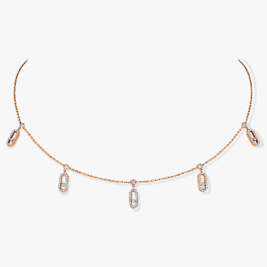 Collier Femme Or Rose Diamant Choker Move Uno Pampille Pavé 12150-PG