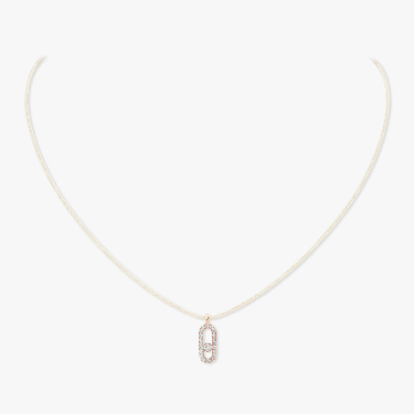 قلادة امرأة ذهب وردي الماس قلادة MESSIKA CARE(s) مرصوفة بالماس على حبل كريمي 14104-PG