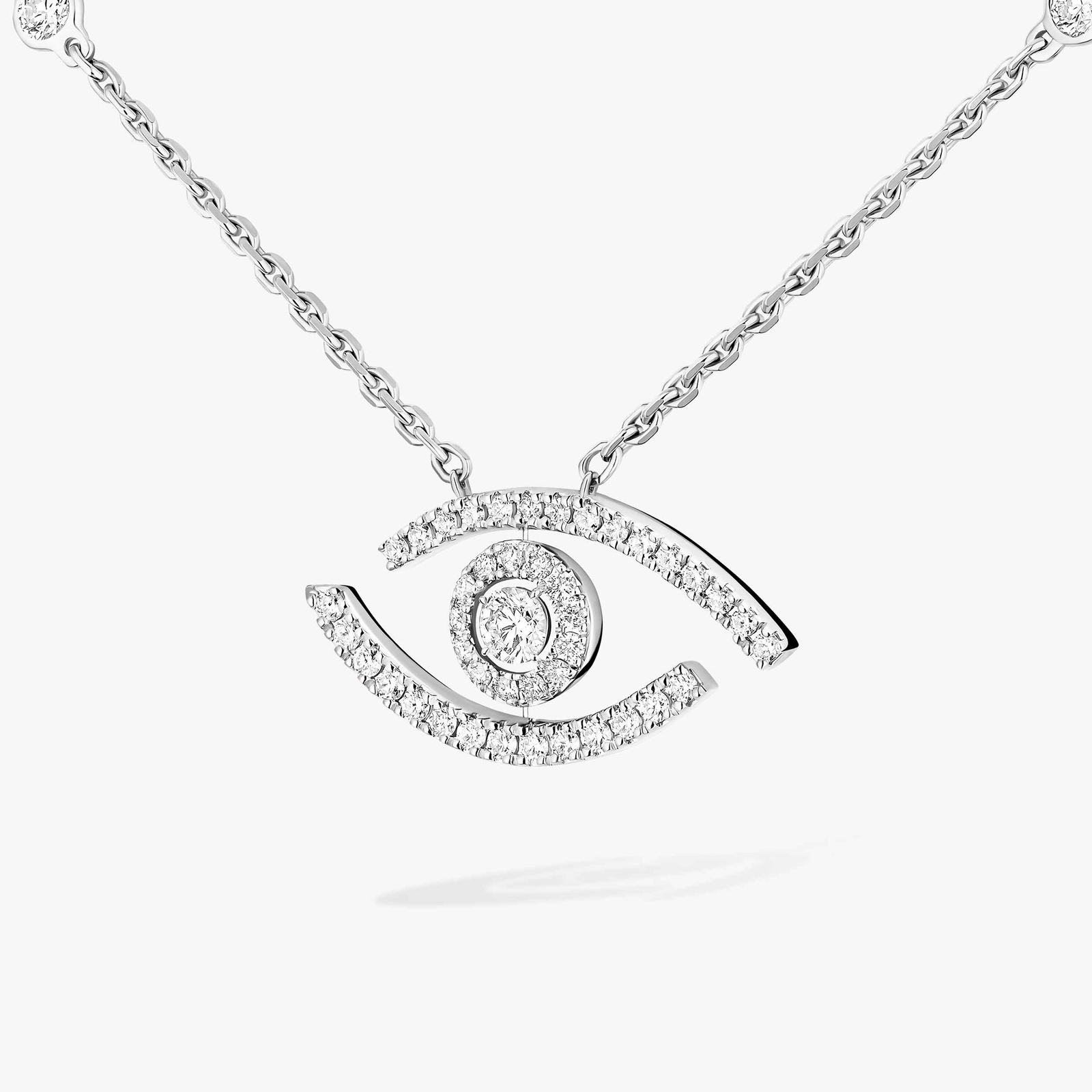Necklace Femme White Gold Diamond Lucky Eye Pavé 07525-WG
