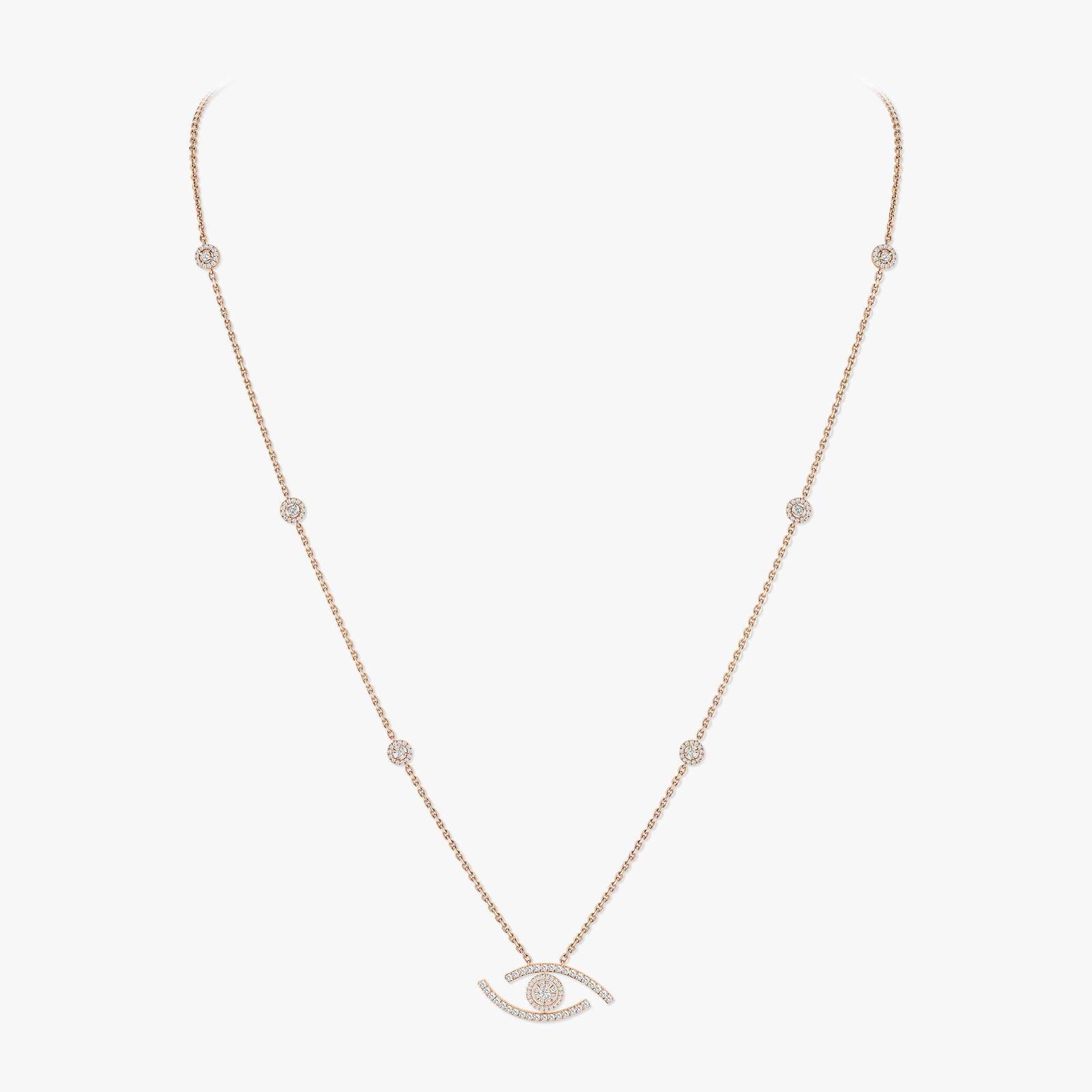Necklace Femme Pink Gold Diamond Lucky Eye Diamond Pavé Long Necklace 11570-PG