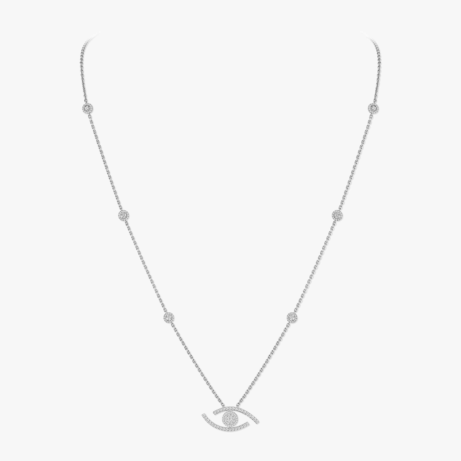 Necklace Femme White Gold Diamond Lucky Eye Diamond Pavé Long Necklace 11570-WG