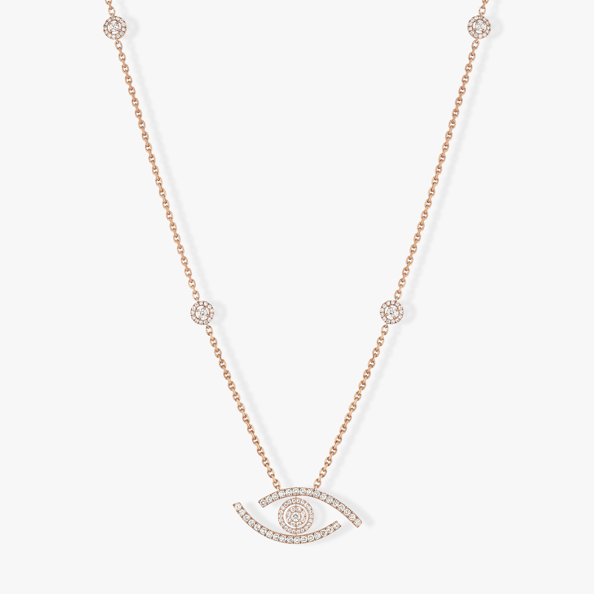 Necklace For Her Pink Gold Diamond Lucky Eye Diamond Pavé Long Necklace 11570-PG