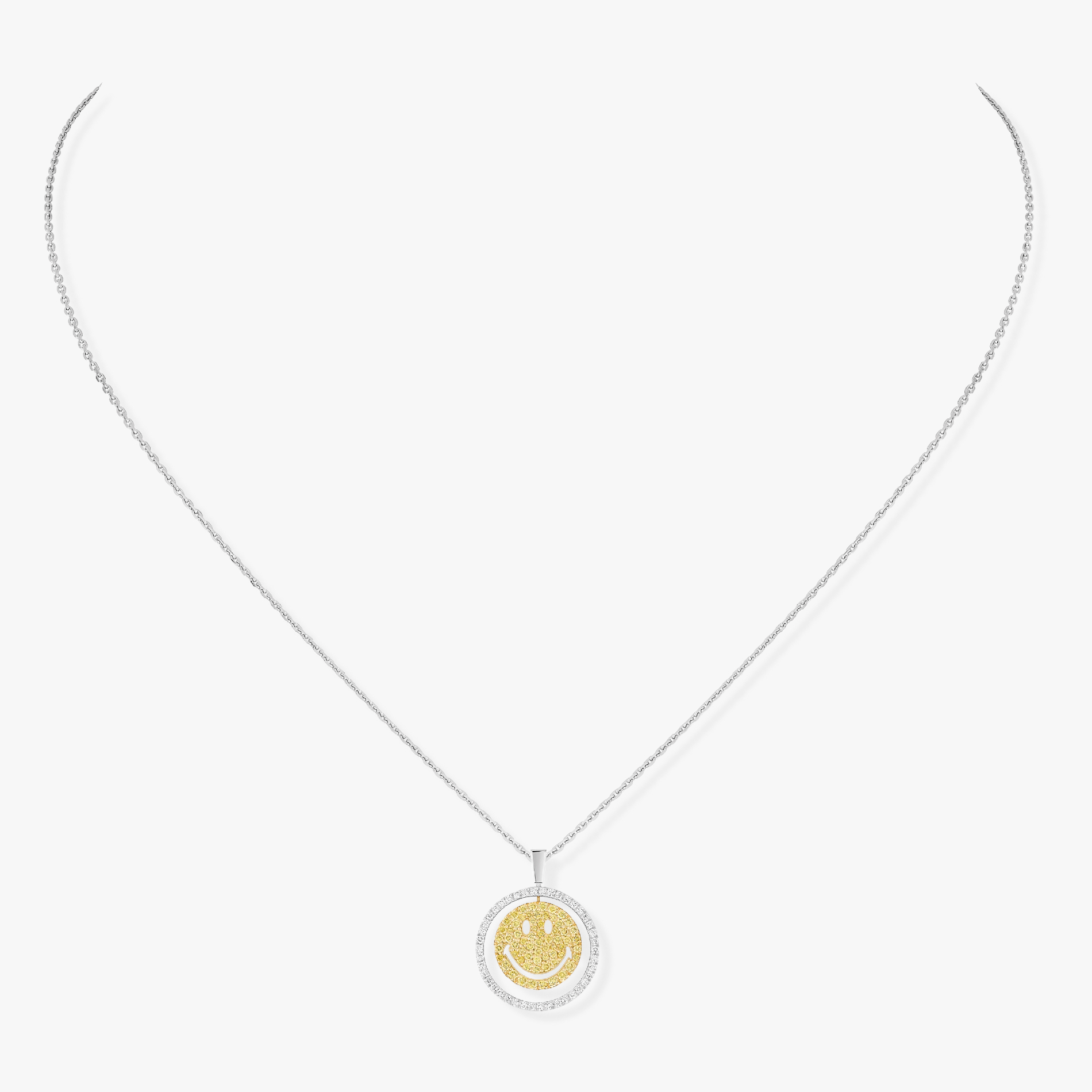 Collier Femme Or Blanc Diamant Collier Smiley PM 12265-WY